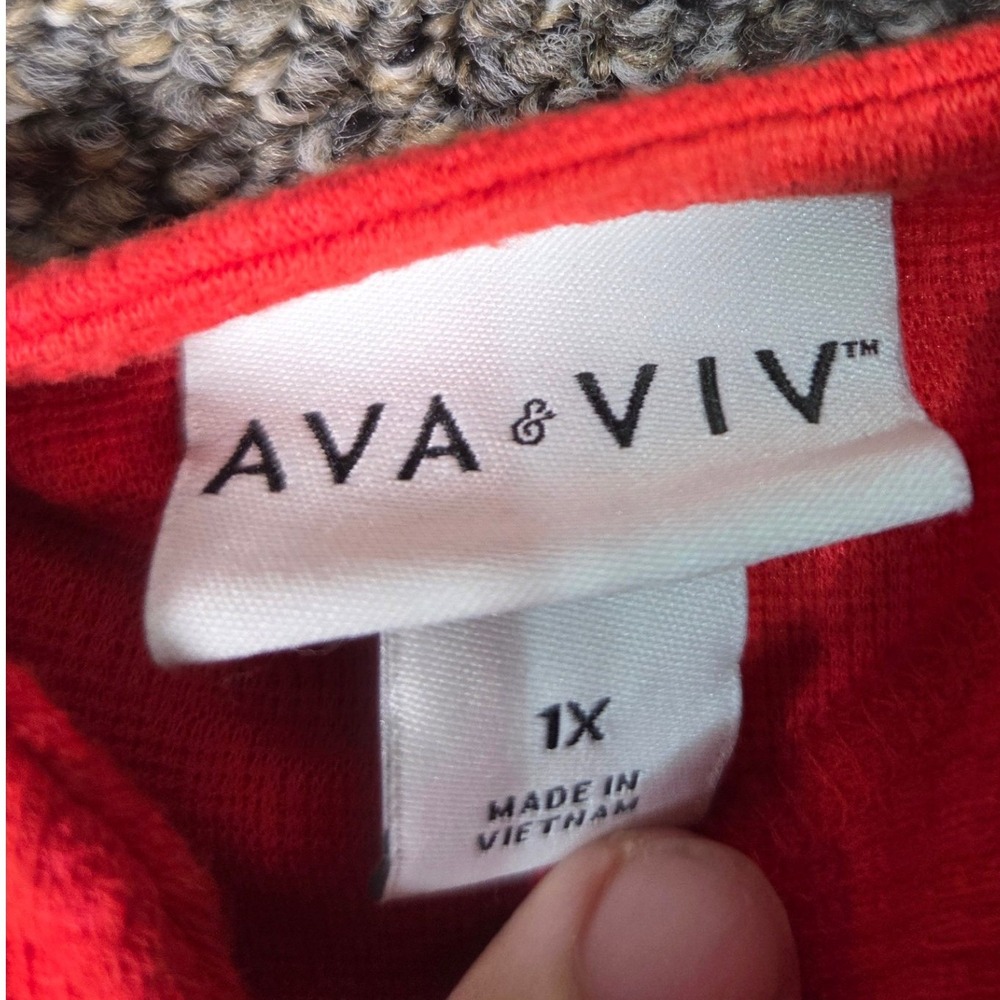 Ava & Viv Blouse Tank Women 1X Red Notched Square Neck Textured Sleeveless Top - Picture 5 of 8